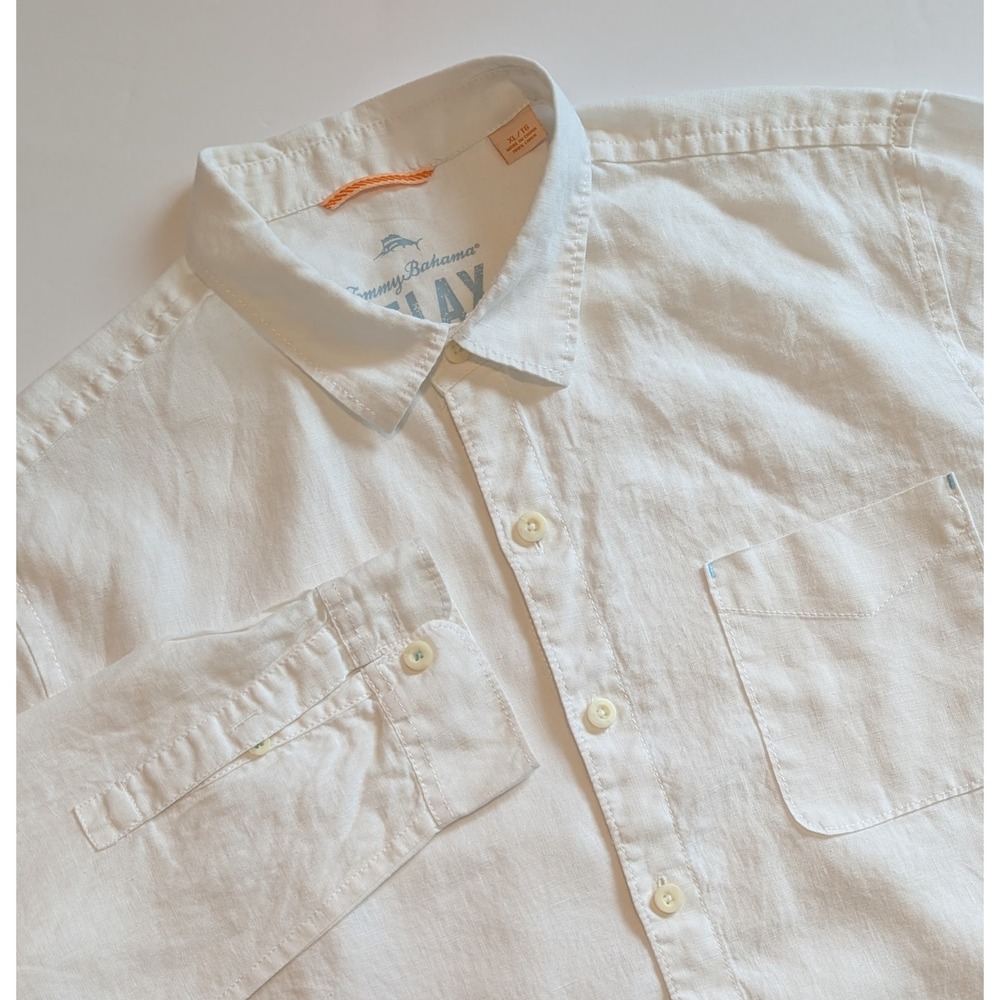 NWOT Tommy Bahama Relax Mens XL White 100% Linen Long Sleeve Shirt VERY NICE!